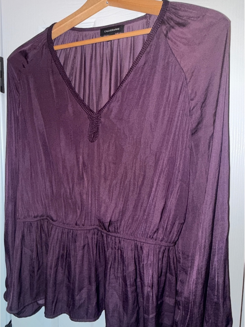 Calligraphie Women's Long Sleeve Purple Peplum Blouse XL